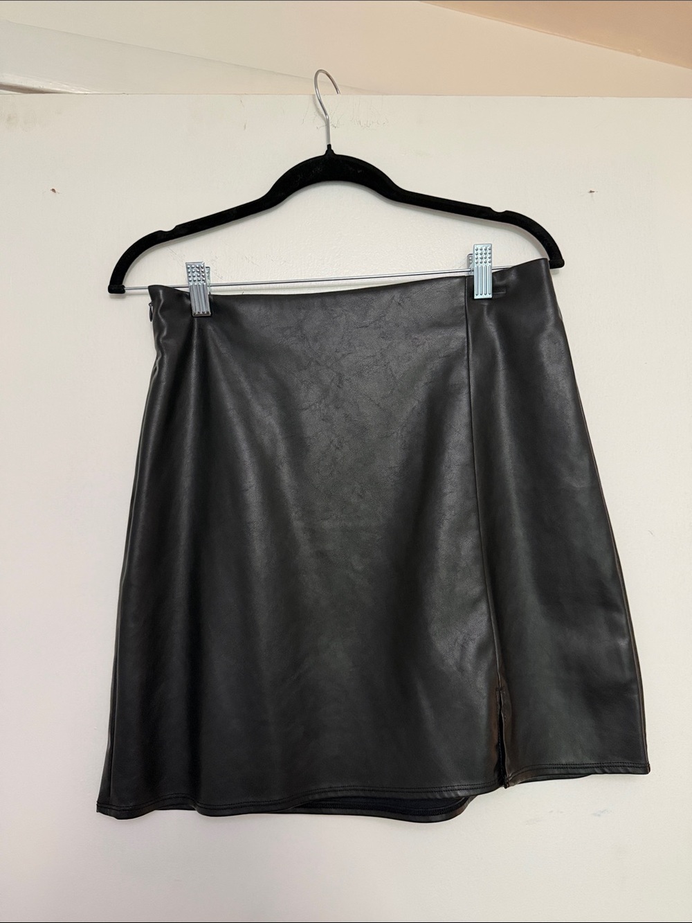Old Navy Black Faux Leather Mini Skirt with Front Slit